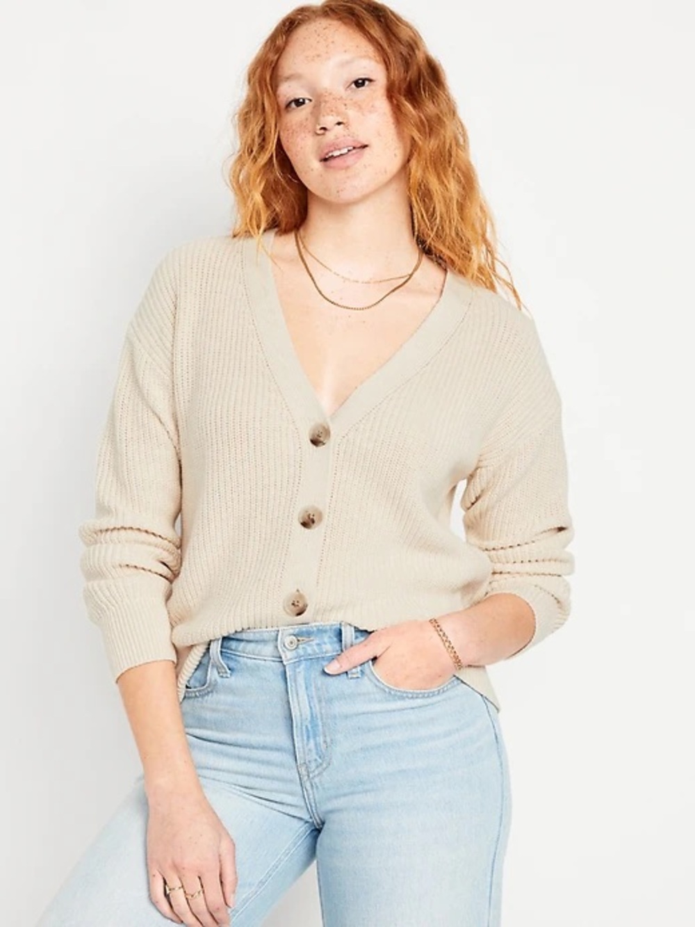 Old Navy Cropped V-Neck Button Cardigan XL Oatmeal Ribbed